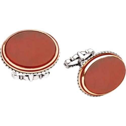 Silver Agate Gemstone Oval Cufflinks