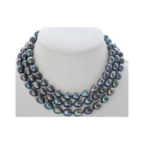 Xiuli 003529 50" 12mm peacock black rice freshwater cultured pearl necklace