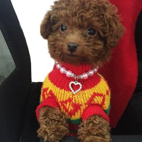 Pet Adjustable Decorative Collar Plastic Rhinestone Pearl Necklace For Dogs Cats, Love Heart Design S/M/L