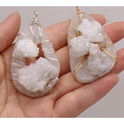 1pcs Natural Stone Druzy Water Drop Shape White Crystal Pendants Charms for Necklace Jewelry Making DIY Accessory Size 35x55mm
