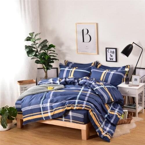 Bedclothes 100% Cotton Super Soft Bedding Sets Stripe Plaid Fitted Sheet Duvet Cover Pillowcases Bedding Set Cover Beds Queen 96
