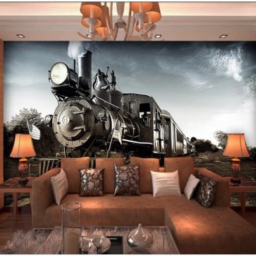 Dropship Custom 3D Wallpaper Ancient Brown Locomotive Landscape Mural Living Room Decoration Backdrop Custom Wallpaper Mural