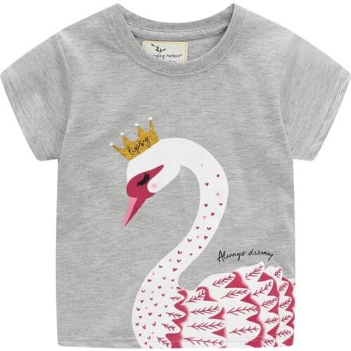 Jumping Meters New Arrival Animal Goose Print Girls Summer Tops Cotton Short Sleeve Kids Clothing Childrens T shirts Tees