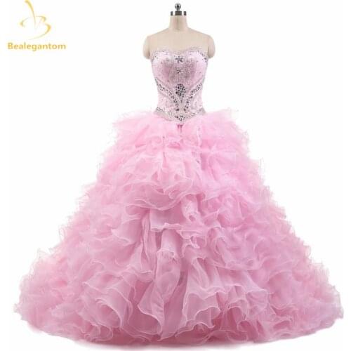 Bealegantom Luxury 2021 Sexy Light Pink Puffy Quinceanera Dresses Ball Gown with Beaded Prom Debutante Sweet 16 Dresses QA926