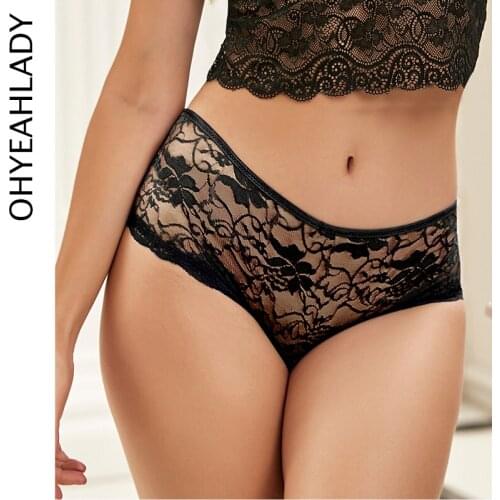 Comeondear Women Open Back Crotch Sexy Panties Transparent Hollow Panties Briefs Underwear Big Size 6XL Lace Panties PJ5011