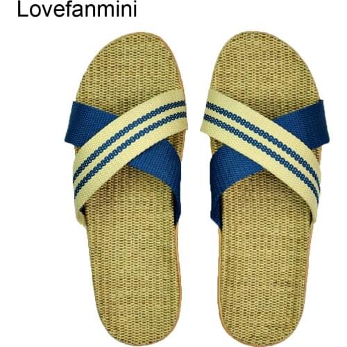 Natural linen slippers summer home indoor sandals mens womens unisex spring and autumn couples landing guests flax Non-slip525