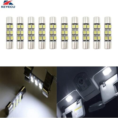 KEYECU 10pcs White 6-SMD 29mm 3528 LED Replacement Bulbs For Car Sun Visor Flips Vanity Mirror Interior Reading Lights