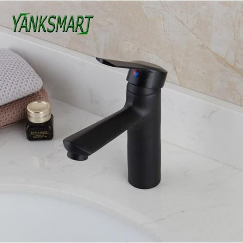YANKSMART Stainless Steel Black Paint Bathroom Faucet Blacked Single Hole Deck Mounted Faucets Cold Hot Water Mixer Tap