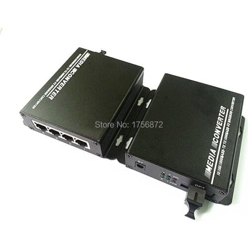 Fiber Media Converter with 4 RJ45 10/100/1000Mbps 1 SC port fiber 1 Pair ( A+B )