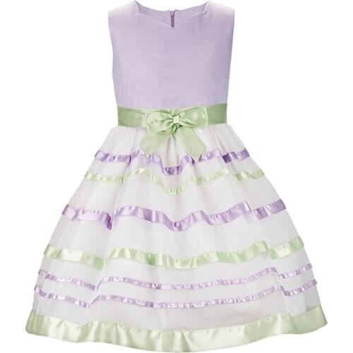 Yatheen Girls Organza Striped Dress Bow Ribbon Kids Dress Party Dresses
