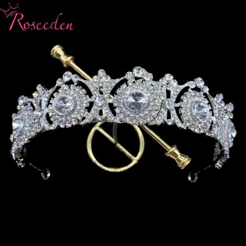 Silver Color Rose Gold Royal Rhinestone Crystal Wedding Hair Crown Tiara Hair Jewelry Bridal Crystal Hair Accessories RE3208