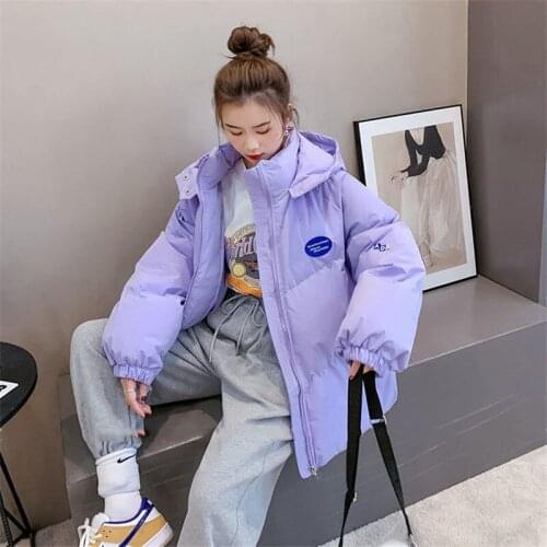 Plus size Student Thicken Coats Clothing Women Short Loose Parkas Warm Winter Jacket Coat Purple Cotton-padded Hooded Outerwear