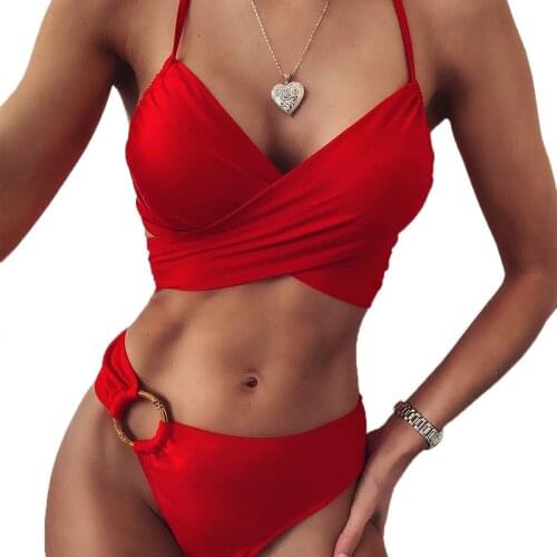 Womens Leopard Bikinis Summer Bandage Bikini Suits Halter Top and High Waist Split Swimsuit Two Piece Set Bikini Beachwear