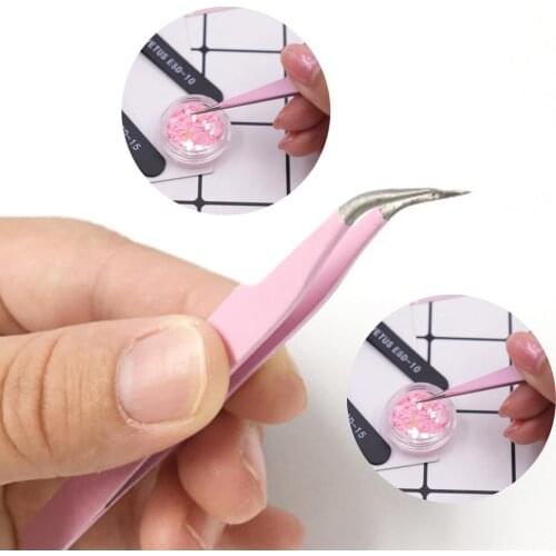 2PCS Nail Art Acrylic Gel Picking Tool Pink Eyelash Tweezers Anti-static DIY Hand Clip Tweezers For Eyelash Extension Eyebrow