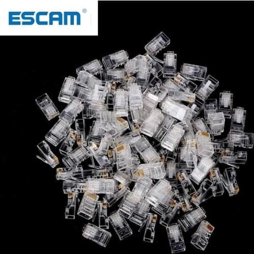 ESCAM 25/100Pcs Gold Plated RJ45 Net Network Cables Modular Plug Cat5 CAT5e Connector 8P8C Modular Rj45 Plug Terminals