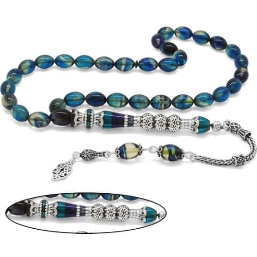 925 Sterling Silver Tasseled Three Honors Nakkaş Imameli Filtered Fire Amber Rosary