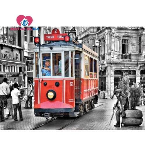 Diamond embroidery landscape city bus 5d diy diamond painting Mosaic diamond full compilation Modular pictures cross stitch