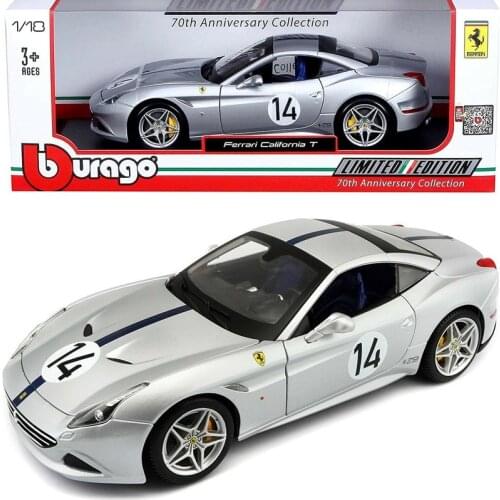 Bburago 1:18 California T #14 #6 70th Anniversary Collection Silver Blue Sport Car High Simulation Car Diecast Alloy Model Car