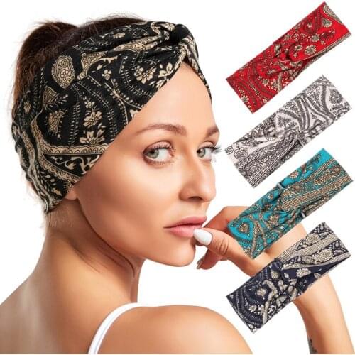 Boho Print Headband Cross Knot Wide Elastic Hairband Sport Yoga Turban Headwrap Women Sweet Hair Bands Girls Hair Accessories