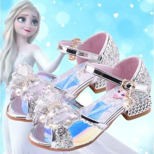 Disney girls sandals new elsa princess shoes summer frozen childrens high heels Crystal casual shoes sequins little girl shoes