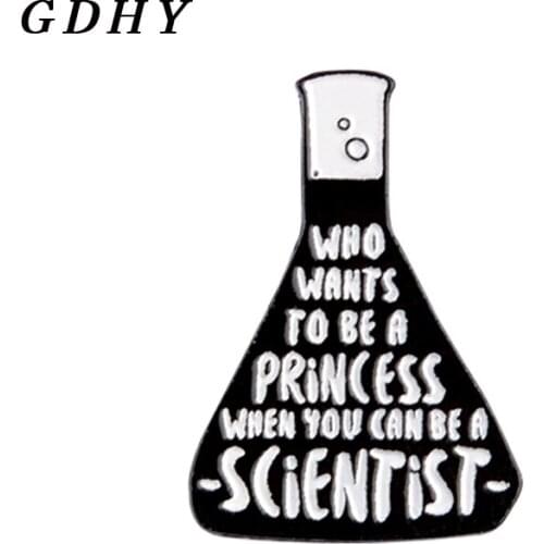 GDHY Scientist Beaker Chemistry Experiment Brooches Enamel Pins Black Beaker WHO WANTS TO BE A PRINCESS Brooch for Women Jewelry