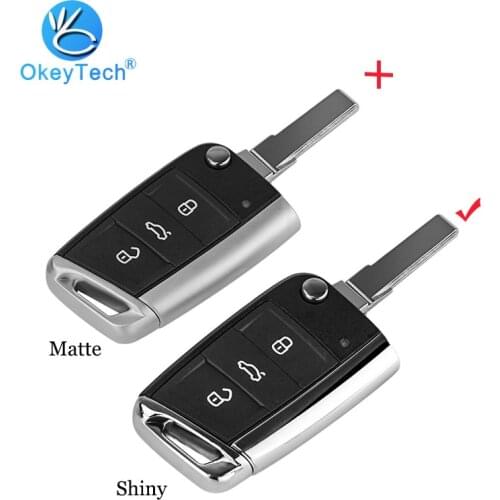 OkeyTech Car Key Shell for V W Gollf MK7 Skoda Octavia Seat Golf 7 Polo Passat Mk2 Touran Cover Case Flip HU66 Blade Shiny Metal