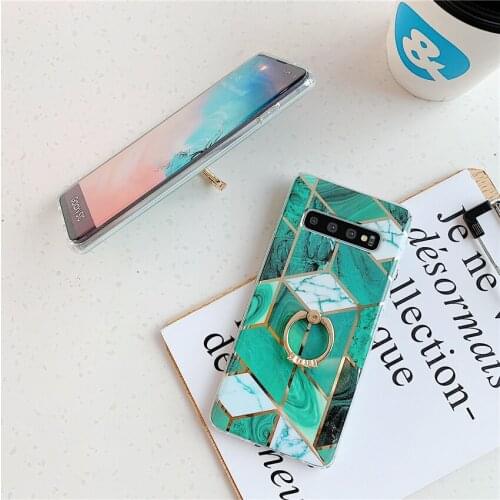 With Finger Ring Marble Flower Case For Samsung Galaxy note 9 10 plus Note 20 ultra Stand Back Cover Soft Silicone Flowers Coque