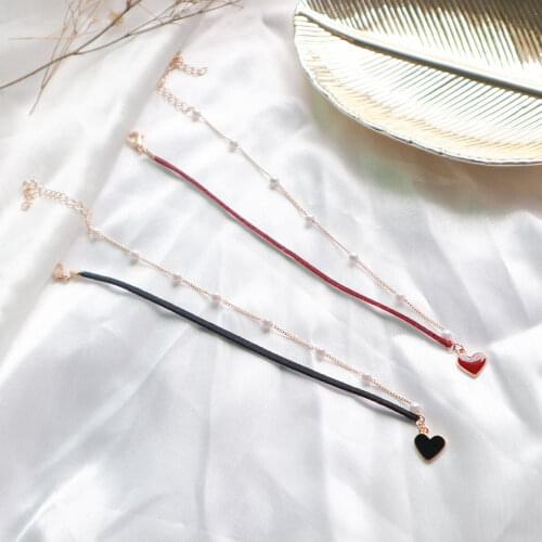 Fashion Best Friends Chokers Necklaces Velvet Splicing Pearl with Heart Pendant Necklace Short Clavicle Jewelry for BFF Gifts