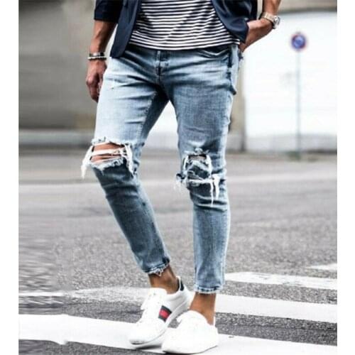 Cool Style Men Jean Pencil Pants Vintage Hole Long Denim Trouser Casual Ripped Jeans Hip Hop Streetwear Male Clothing 2020 New