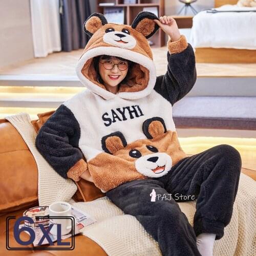 Flannel Pajama Set for Women Thick Plus Kigurumi Anime Hood Ladies' Pyjamas for Outwear Shaggy Pant Top Pajamas for Teen Girls