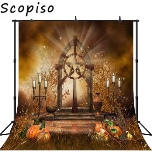 Scopiso Photo Backdrops Magic Gate Pumpkin Candle Halloween Photobooth Newborn Photography Backgrounds Studio Prop