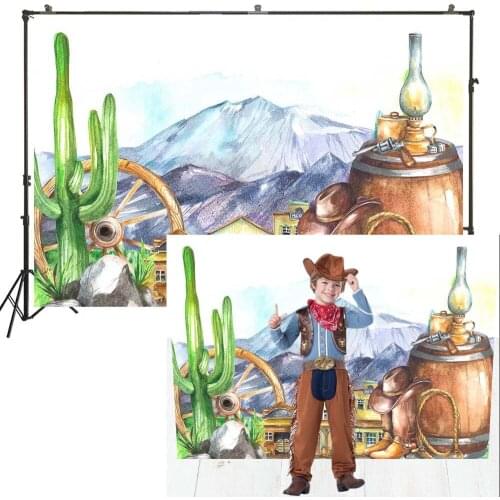 Western Style Photography Backdrop Watercolor Cactus Wild West Scene Saloon Bar Cowboy Photoshoots Background Photo Booth Props