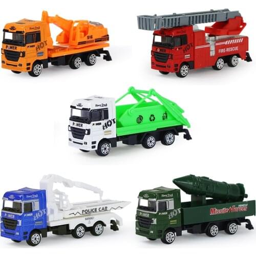 5 Types Kids Alloy Simulation Trucks Toys City Fire Police Military Engineering Vehicle Diecast & Plastic Car Model Gift for Boy