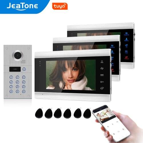 Tuya Smart Free App Video Door Phone WiFi Video Intercom 3 Monitors 960P HD Security Access Control System Code Keypad RFID Card