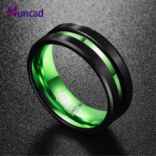 Tungsten steel ring flat single groove inner green 8mm width 100% genuine wedding band tungsten carbide