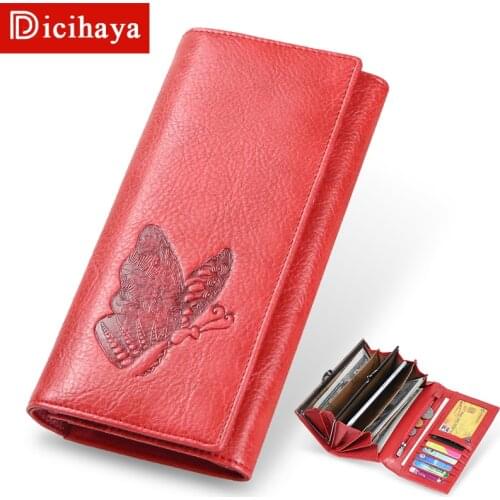 DICIHAYA Women Leather Wallet Long Purse Phone Pouch Butterfly Embossing Wallet Female Coin Purse Card Holders Carteira Feminina
