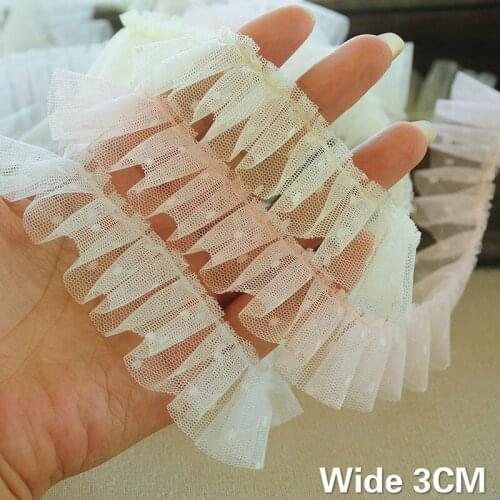 3CM Wide Luxury Tulle 3d Pleated Polka Dot Lace Fabric Collar Neckline Ruffle Trim Embroidery Ribbon Dress Guipure DIY Trimmings