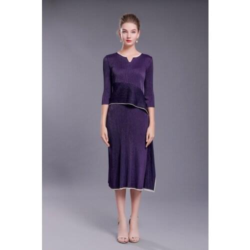 Issey Drape Summer New Fashion Advanced Sense In The Long Vestido Two Colors Purple Black Spot Can Be Delivered Quickly