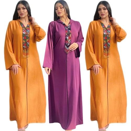 Moroccan Muslim Women Hooded Long Dress Kaftan Colorful Beads Abaya Islamic Arabic Maxi Robe Ramadan Dubai Turkey Midddle East