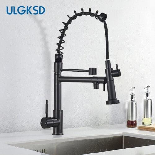 Matte Black Kitchen Faucet 360 Rotate Single Handle Pull Down Spray Head Deck Mount Hot Cold Water Mixer Tap For Kitchen Sink