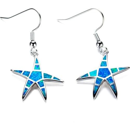 Cute Imitation Fire Opal Sea Blue Ocean Star Earrings for Women Accessories Fashion Jewelry Wedding Party Birthday Girl Gift