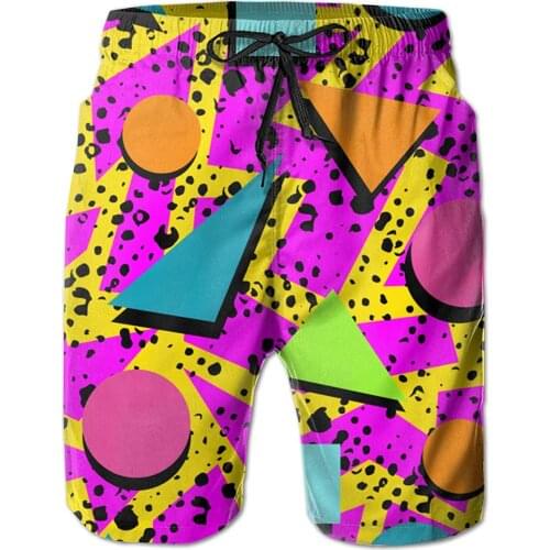 Mens Swim Trunks Printed Beach Shorts Quick Dry Summer Boardshorts With Mesh Lining