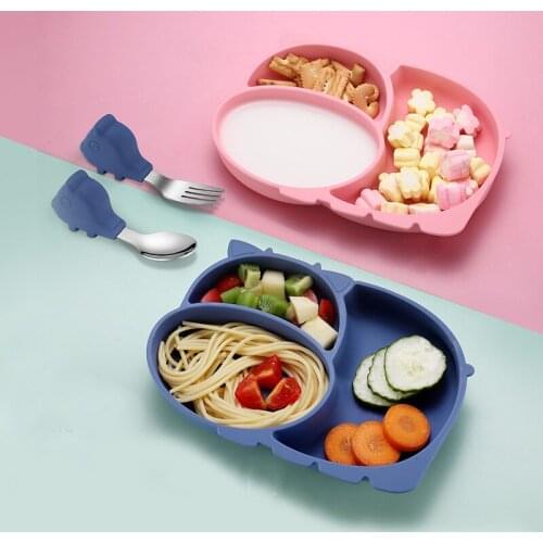 Cattle Baby Silicone Plate Set Feeding Training Bowl Anti-slip Saucer Suction Assist Weaning Infant Dish Tableware BPA Free