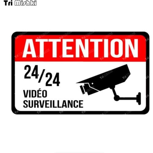 Tri mishki WCS1028 French CAUTION 24-hour video surveillance Car Sticker PVC Decals Accessories Sticker on Car Body truck