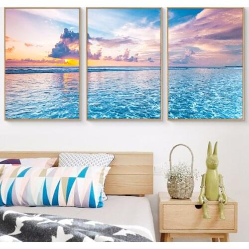 Blue Sea Sunrise Waves Beach Cloud Wall Art Canvas Painting Nordic Posters And Prints Wall Pictures For Living Room Home Decor