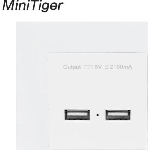 Minitiger Wall PC Panel UK Standard Wall Power Socket Electrical Outlet Dual USB Smart Charging Port 5V 2A Output
