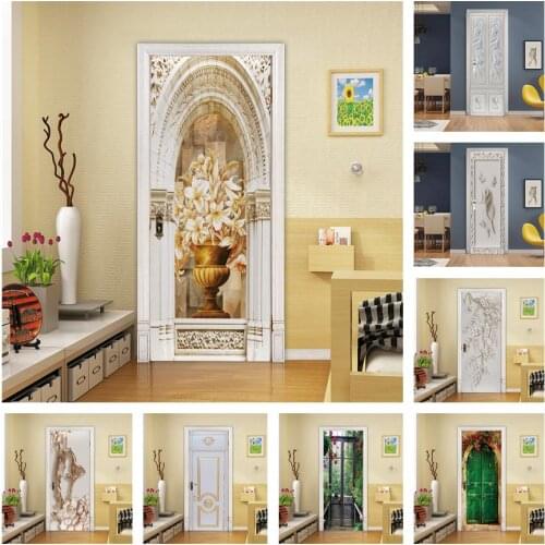 Arch Flower Wallpaper 3D Door Sticker DIY Self-Adhesive Home Decoration Mural Vinyl Poster Custom Wall Sticker Decal For Bedroom