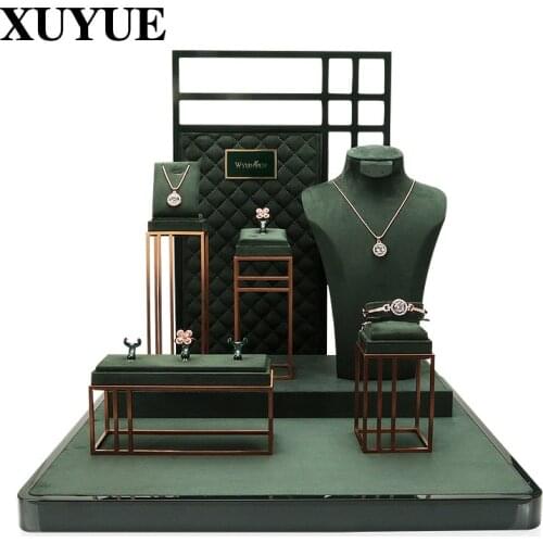 New Jewelry Window Jewelry Display Stand Metal Suede Leather Necklace Ring Jewelry Display Props jewelry boxes and packaging