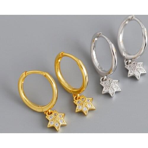 OUFEI 925 Sterling Silver Statement Earrings lovely Genuine Fine Jewelry Earrings With Star Charm Rhinestone For Women EH1022