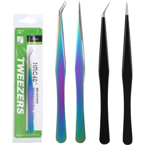 1Pcs Stainless Steel Curved Straight Black Tweezer Eyelash Extension Nail Art Rhinestones Nipper Picking Tool Sequins Beads